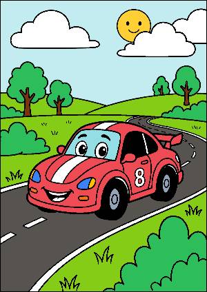 Smiling Race Car On The Road
