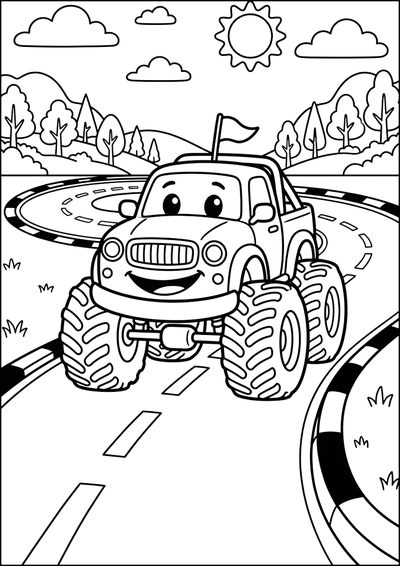 Kolorowanka Wesoły Monster Truck na Torze