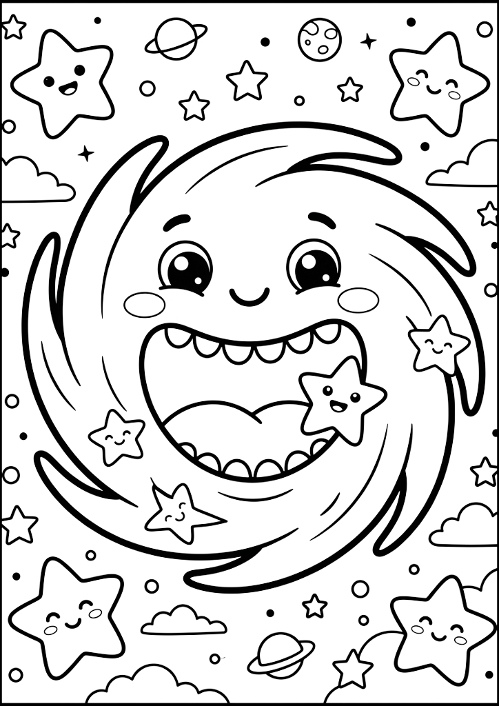 Coloring page Smiling Cosmic Vortex Eating Stars