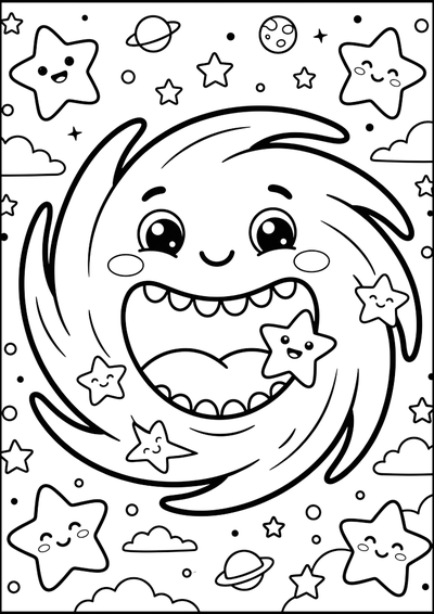 Coloring page Smiling Cosmic Vortex Eating Stars