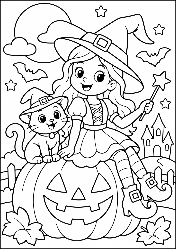 Coloriage Souriante Sorcière Sur Citrouille