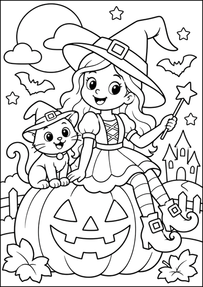 Coloriage Souriante Sorcière Sur Citrouille