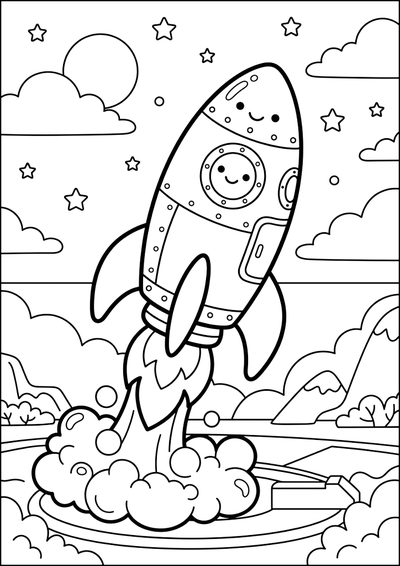Dibujo para colorear Cohete Lindo Despegando al Espacio