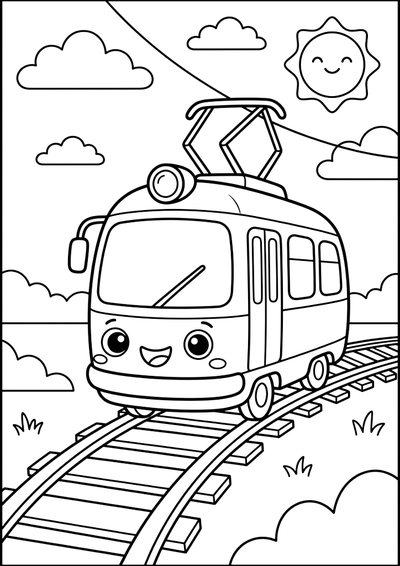 Kolorowanka Wesoły Tramwaj na Torach