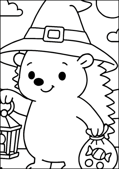 Coloriage Hérisson Avec Chapeau De Sorcière