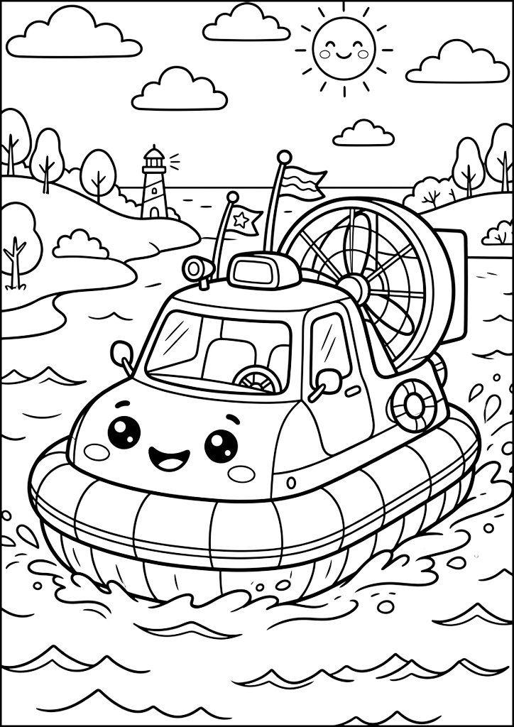 Coloring page Happy Hovercraft on Water