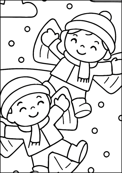 Coloriage Enfants Faisant Des Anges Dans La Neige