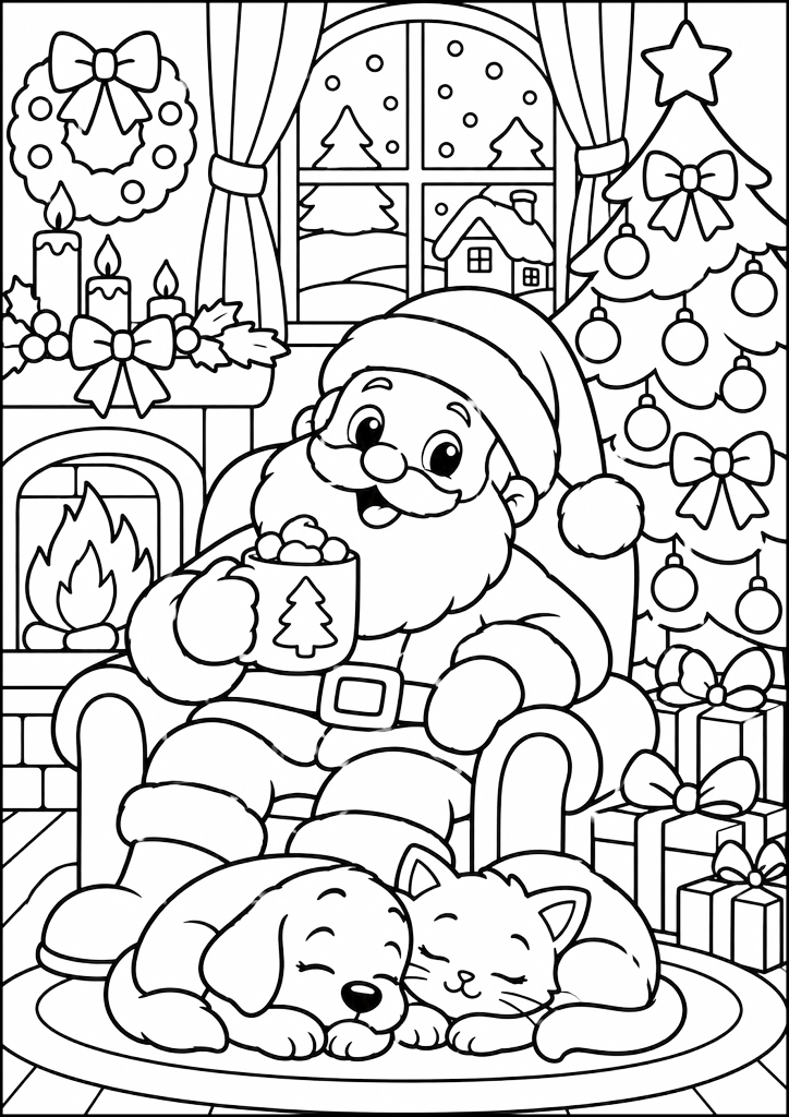 Ausmalbild Weihnachtsmann Am Kamin