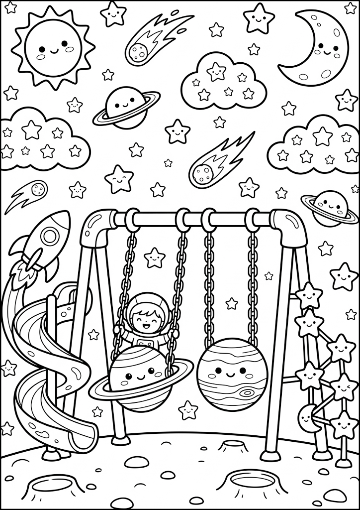 Dibujo para colorear Parque Cósmico con Planetas