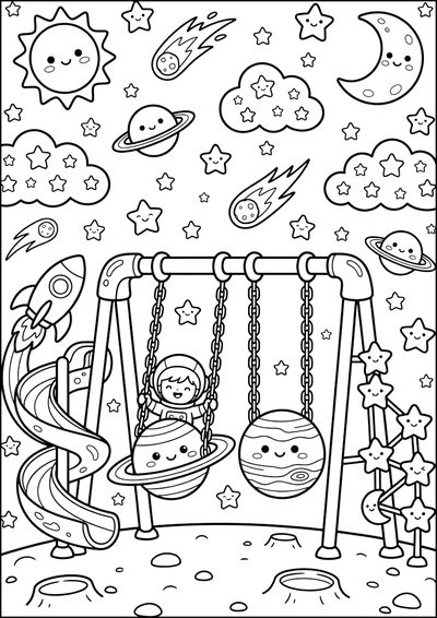 Dibujo para colorear Parque Cósmico con Planetas