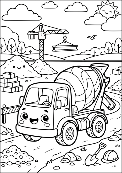 Coloriage Joyeuse Bétonnière sur Chantier