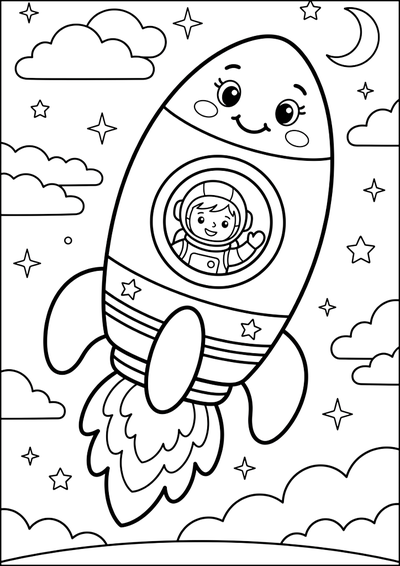 Coloring page Happy Space Rocket with Astronaut