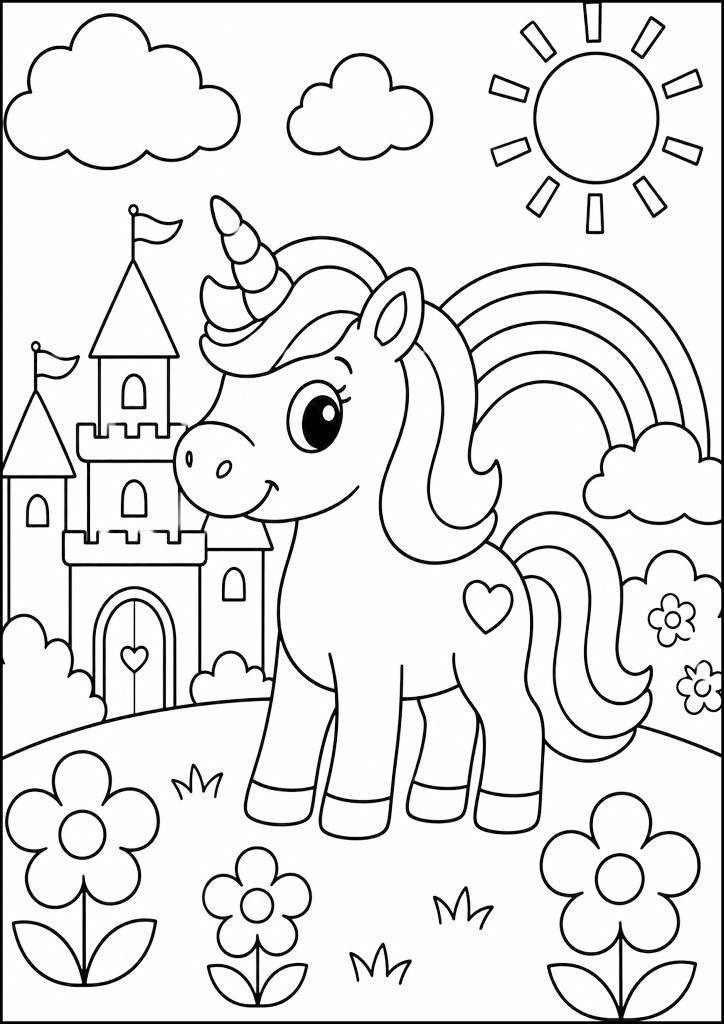 Ausmalbild Einhorn Am Schloss