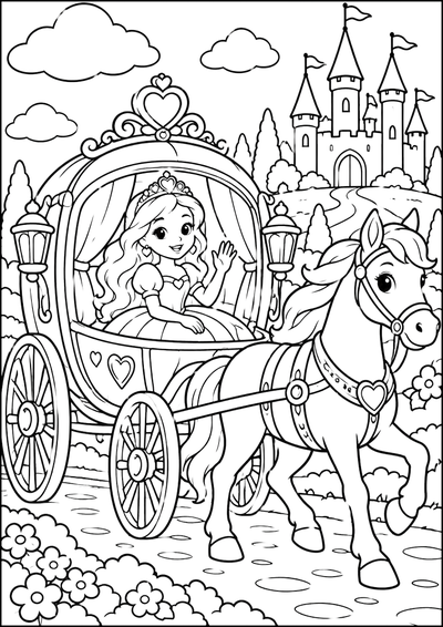 Disegno da colorare Principessa in Carrozza