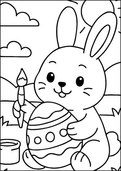Coloriage Lapin Peignant Un Oeuf De Paques