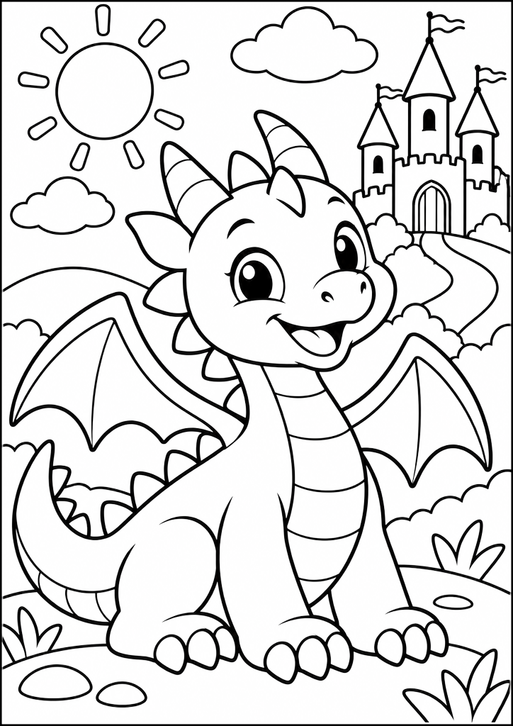 Disegno da colorare Piccolo drago sorridente