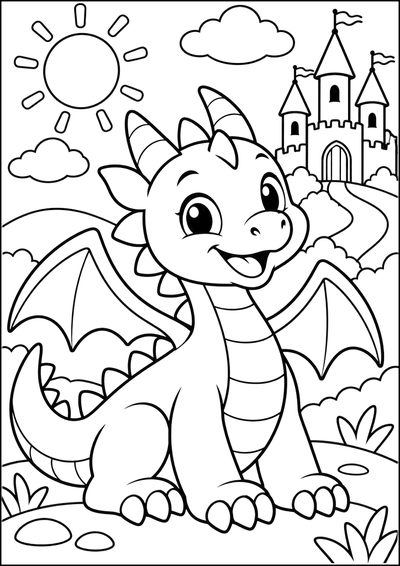 Disegno da colorare Piccolo drago sorridente