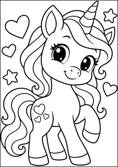 Coloring page Cute Unicorn With Hearts