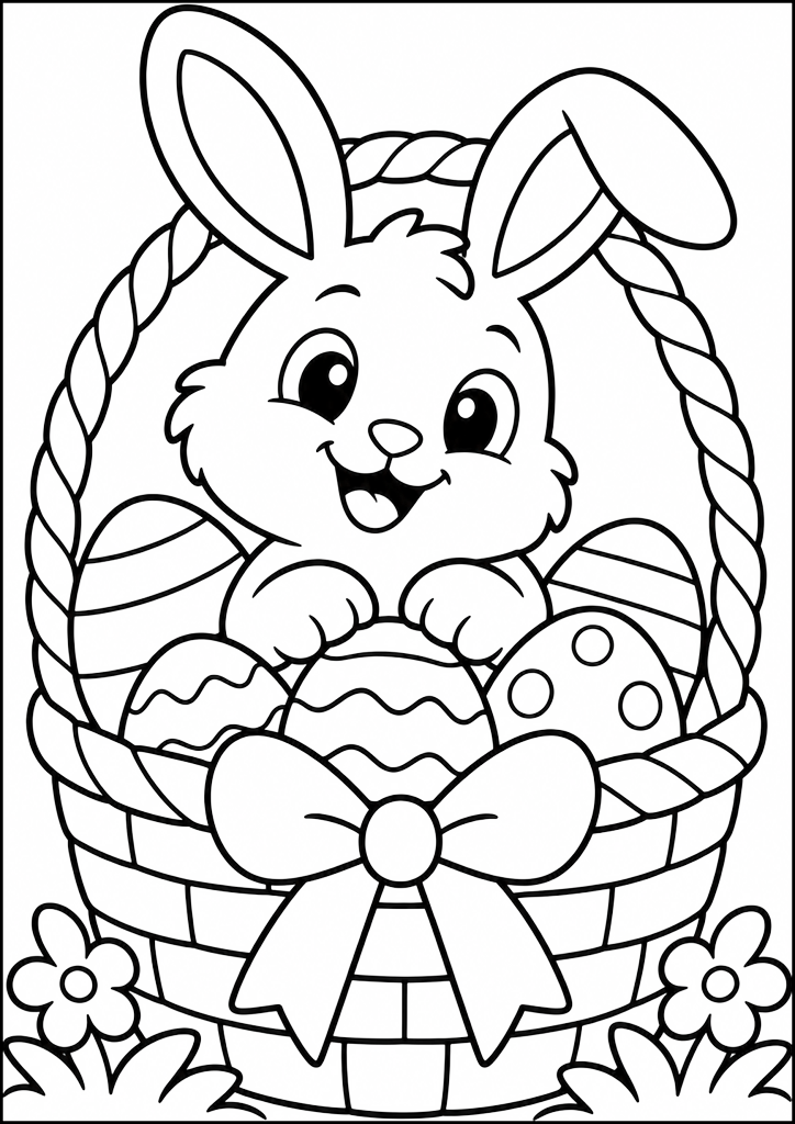 Coloriage Lapin Dans Le Panier De Pâques