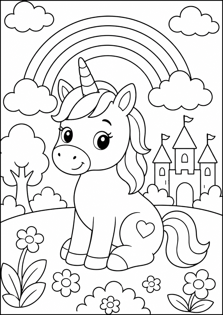Ausmalbild Süßes Einhorn Mit Regenbogen