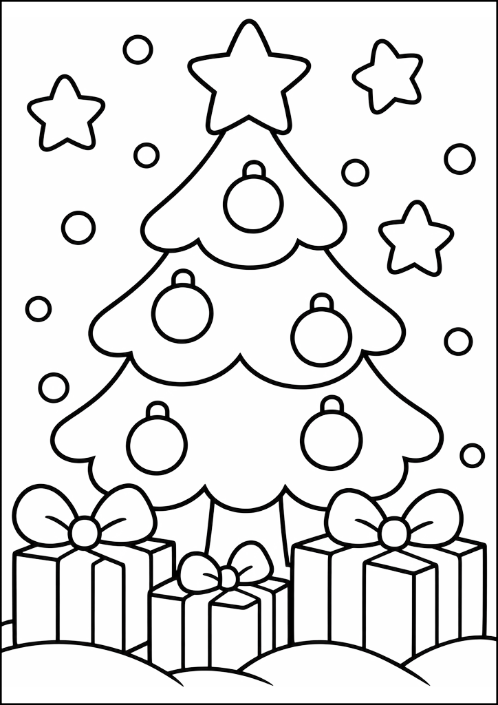 Dibujo para colorear Árbol De Navidad Y Regalos