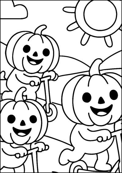 Coloriage Citrouilles Souriantes En Trottinettes