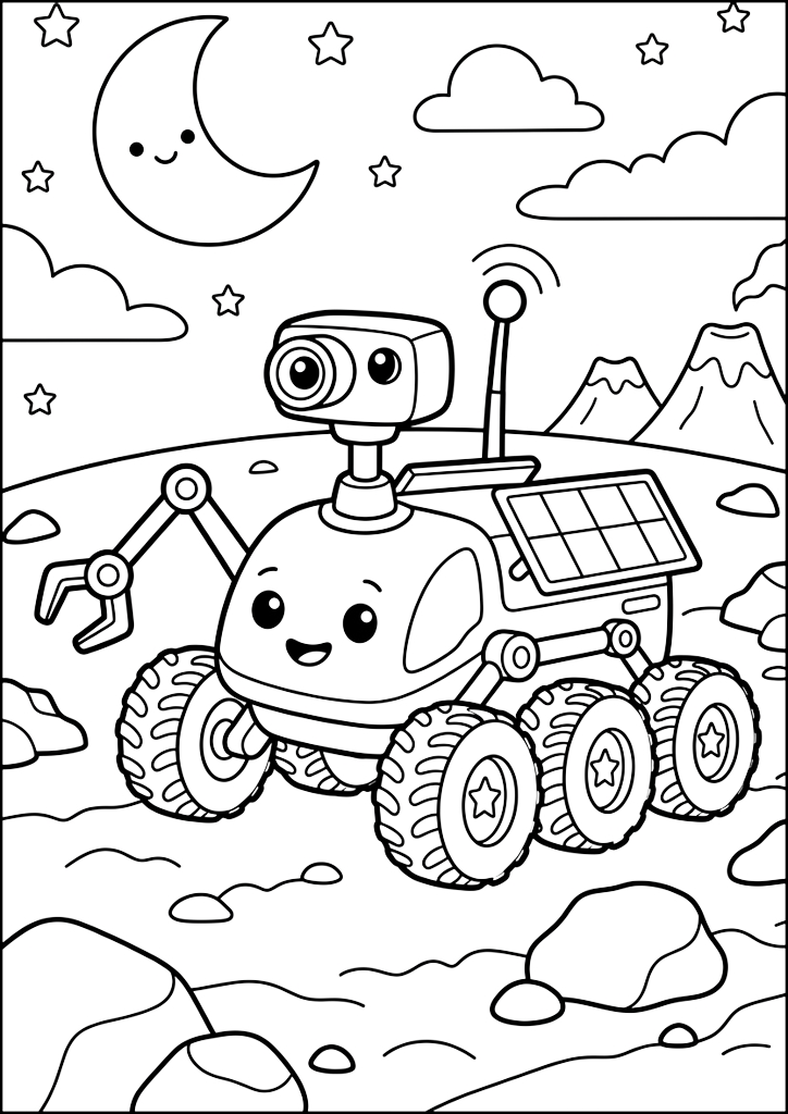 Dibujo para colorear Rover Feliz en Planeta Lunar