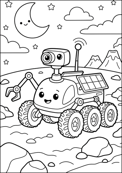 Dibujo para colorear Rover Feliz en Planeta Lunar