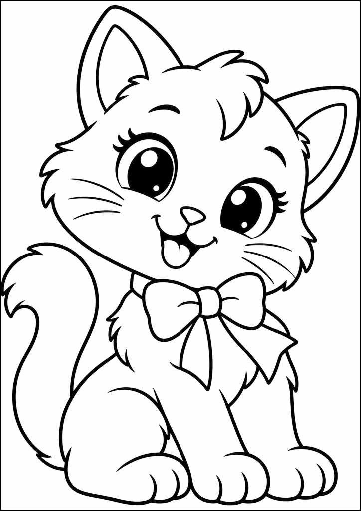 Coloring page Cute Kitten With Bow