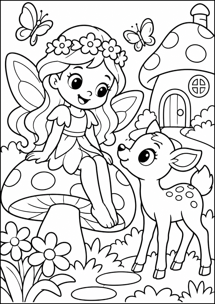 Ausmalbild Kleine Fee Und Rehkitz