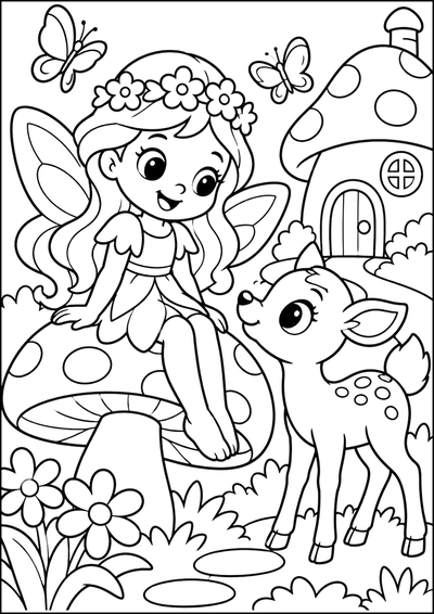 Coloriage Petite Fée Et Faon
