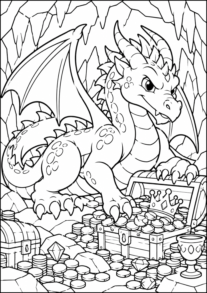 Disegno da colorare Drago guardiano del tesoro