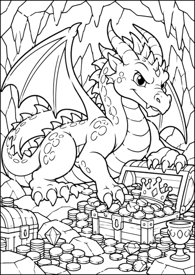 Disegno da colorare Drago guardiano del tesoro