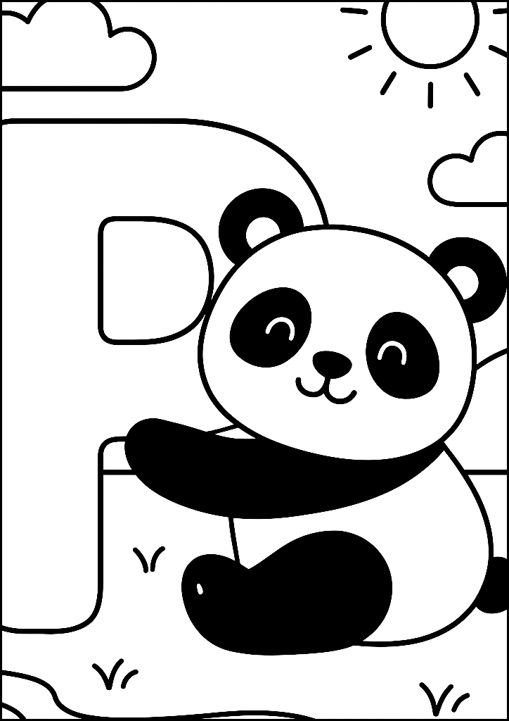 Kolorowanka Panda Przytula Literę P