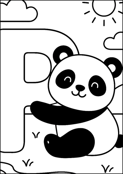 Kolorowanka Panda Przytula Literę P