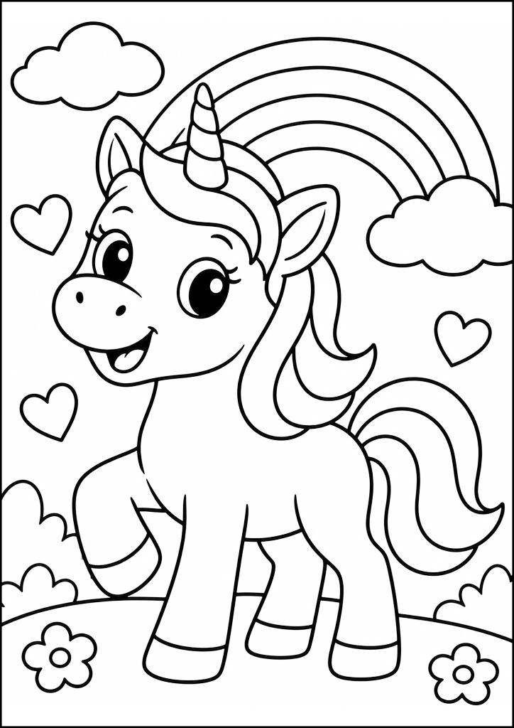 Coloring page Cute Unicorn With Rainbow