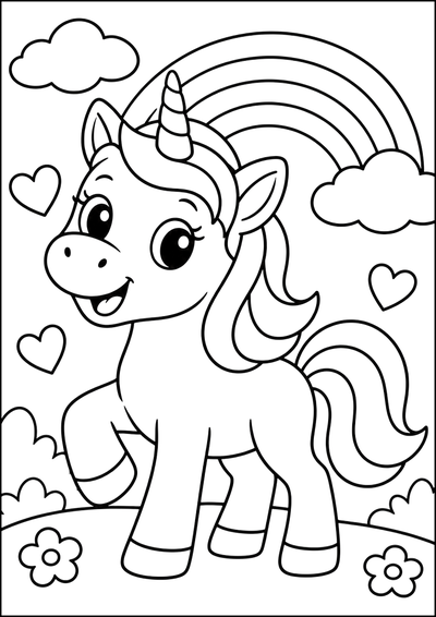 Ausmalbild Süßes Einhorn Mit Regenbogen