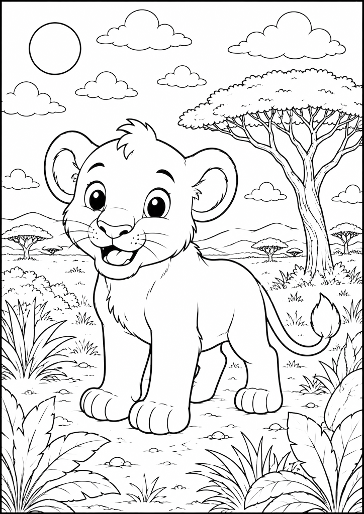 Coloring page Lion Cub On The Savanna