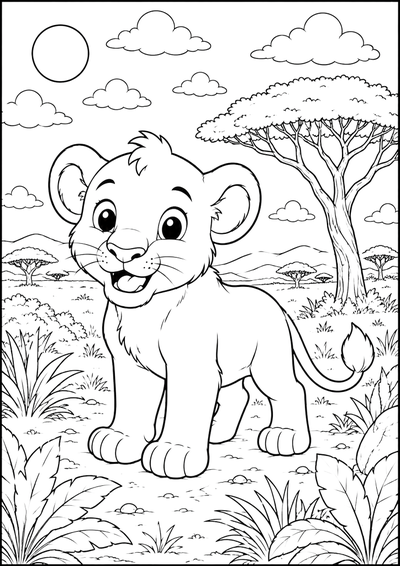 Coloriage Lionceau Sur La Savane