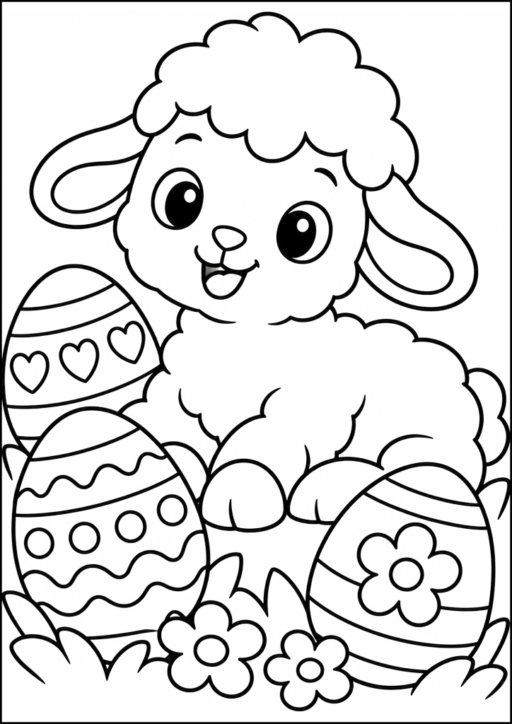 Coloriage Agneau Avec Œufs De Pâques