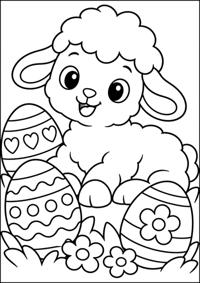 Ausmalbild Lämmchen Mit Ostereiern