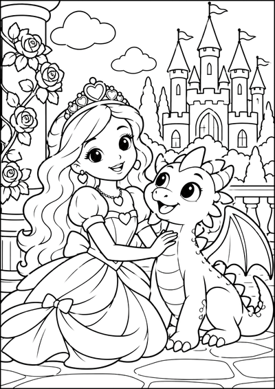 Disegno da colorare La principessa e il piccolo drago