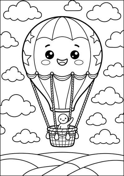 Dibujo para colorear Globo Aerostático Sonriente en el Cielo