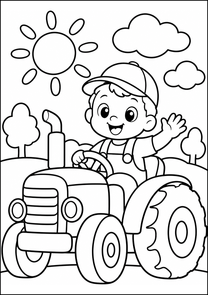 Ausmalbild Junge Auf Dem Traktor