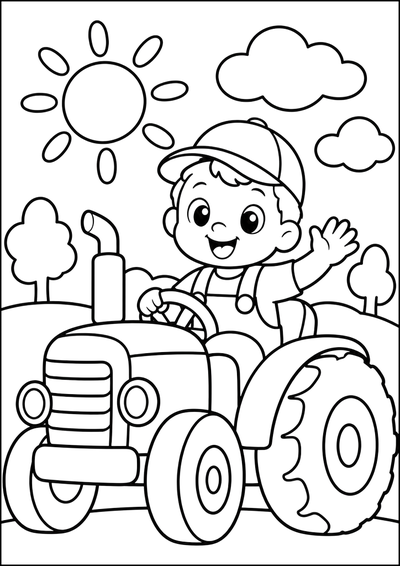 Ausmalbild Junge Auf Dem Traktor