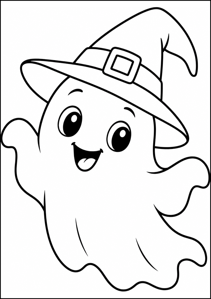 Dibujo para colorear Fantasma Alegre Con Sombrero De Bruja