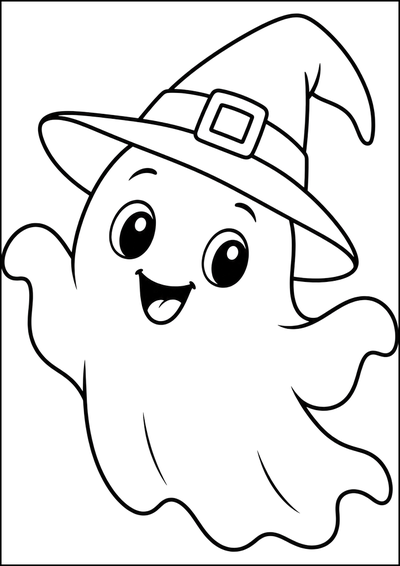 Dibujo para colorear Fantasma Alegre Con Sombrero De Bruja