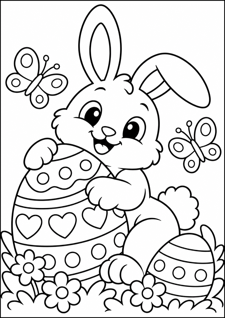 Coloriage Lapin Avec Oeufs De Pâques
