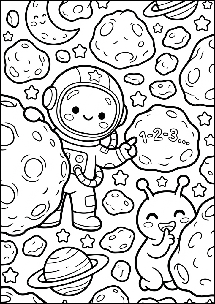 Dibujo para colorear Astronauta y Alien Juegan al Escondite