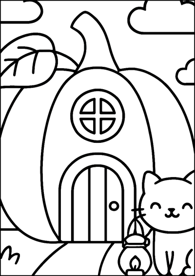 Coloriage Maison Citrouille Et Chat